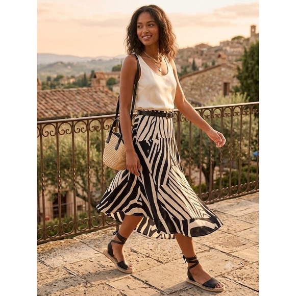 Maeve Dresses & Skirts - Maeve by Anthropologie Black & Cream Graphic Zebra Print Midi Skirt - Size 2